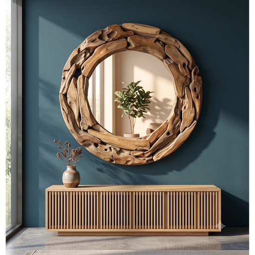 Kintamani Chunky Teak Root Round Wall Mirror