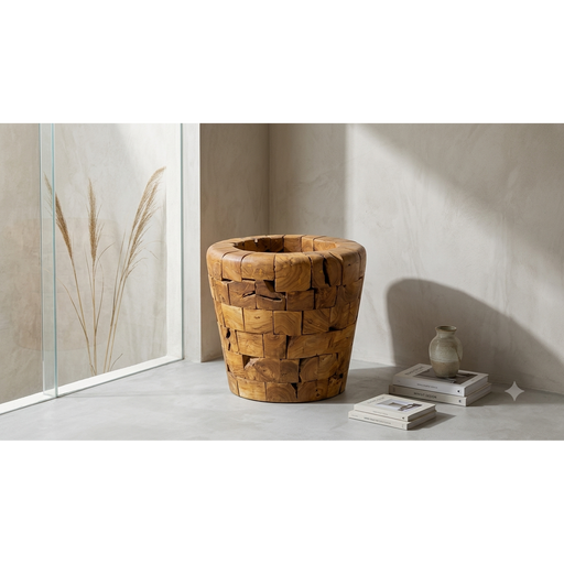 Kuta Tall Hand-Assembled Teak Block Column Sculptural Decor