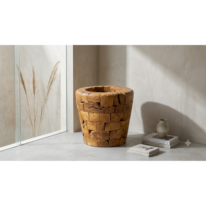 Kuta Tall Hand-Assembled Teak Block Column Sculptural Decor