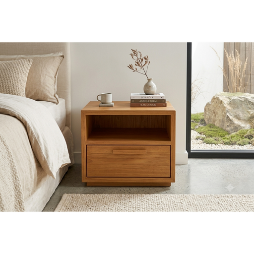Legian Solid Teak Coffee Table with Storage Drawer & Media Shelf
