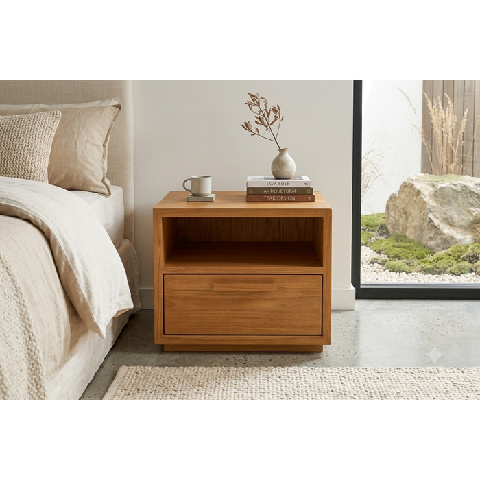 Legian Solid Teak Coffee Table with Storage Drawer & Media Shelf