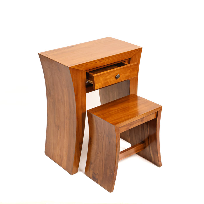 Luna Curved Teak Vanity Set-1