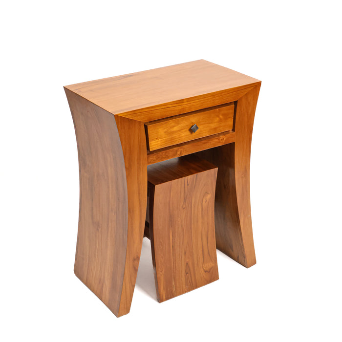 Luna Curved Teak Vanity Set-3