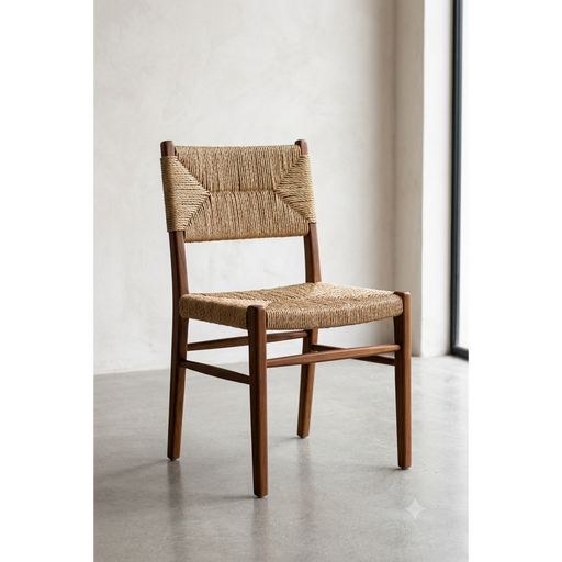 Malia Mid-Century Teak & Natural Woven Rope Dining Chair