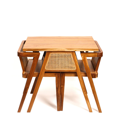 Nest Fit Teak and Natural Rattan Dining Set