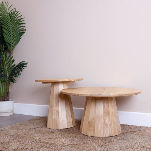 Made with responsibly sourced timber, upgrade your living room aesthetic with our dynamic duo: a set of two stunning solid wood coffee tables. Each table boasts a unique design, showcasing the natural beauty of the wood grain and adding a touch of rustic charm to your space. Elevate your décor and indulge in luxury with our Riviera coffee tables.
Note: Available as a set and individual pieces.
Overall dimensions and individual prices:medium: diameter 50cm×H50cm - 1090aedlarge: diameter 75cm×H40cm - 1390aed