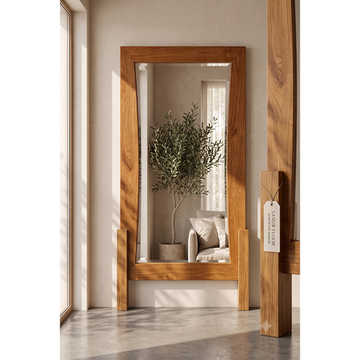 Sanur Minimalist Solid Wood Rectangular Wall Mirror