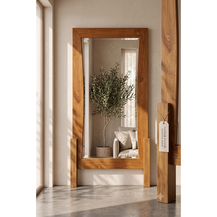 Sanur Minimalist Solid Wood Rectangular Wall Mirror