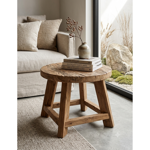 Seminyak Rustic Reclaimed Teak Low Stool & Accent Stand