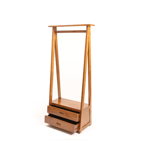 Streamline your morning routine and elevate your bedroom display layout with the spectacular Sinclair Valet Wardrobe Stand. Embodying the core Urban Oak design ethos—where clean, contemporary architectural lines beautifully merge with raw natural luxury—this open wardrobe is a masterclass in functional minimalism.
By exposing your finest garments against a warm, hand-polished teak frame, it anchors your dressing room with high-end boutique appeal. In a furniture market saturated with flimsy mass-produced metal garment racks and synthetic veneer composites, the Sinclair commands respect with its genuine, heavy-duty solid timber build that holds substantial hanging weight safely without swaying.
Why You'll Love It


Premium Solid Teak Craftsmanship: Meticulously handcrafted from 100% genuine solid teak wood, celebrated for its rich natural oils, exceptional dense structure, and heavy-duty strength to provide a lifetime of wobble-free stability.

Architectural A-Line Geometry: Reimagines open storage with an elegant architectural edge. Featuring a slender, clean-lined A-frame that tapers upward, it turns your daily wardrobe curation into an artful gallery display.

Integrated Garment Rail &amp; Mantle Shelf: Equipped with a heavy-duty hanging rod perfect for organizing shirts, coats, or tomorrow's suit ensemble, paired with an overhanging top mantle shelf for hats, folded accessories, or curated decor.

Dual Discreet Storage Drawers: Built with two spacious pull-out drawers at the base, complete with sleek, integrated hand-carved cup pulls. This low-profile drawer chest organizes watches, jewelry, or valet essentials while perfectly grounding the frame.

Product Specifications



Attribute
Details




Material
100% Authentic Sustainable Solid Teak Wood


Style
Warm Minimalism / Architectural A-Frame / Scandinavian Artisan


Finish
Hand-Polished Natural Satin Teak Finish


Hardware
Hand-Carved Integrated Cup Drawer Pulls


Storage Configuration
1 Top Mantle Shelf, 1 Garment Rail, 2 Base Storage Drawers


Overall Dimensions
151 cm (Height) × 60 cm (Length/Width) × 45 cm (Depth)


Usage
Ideal for Bedrooms, Dressing Rooms, Entryways, and Walk-In Closets


