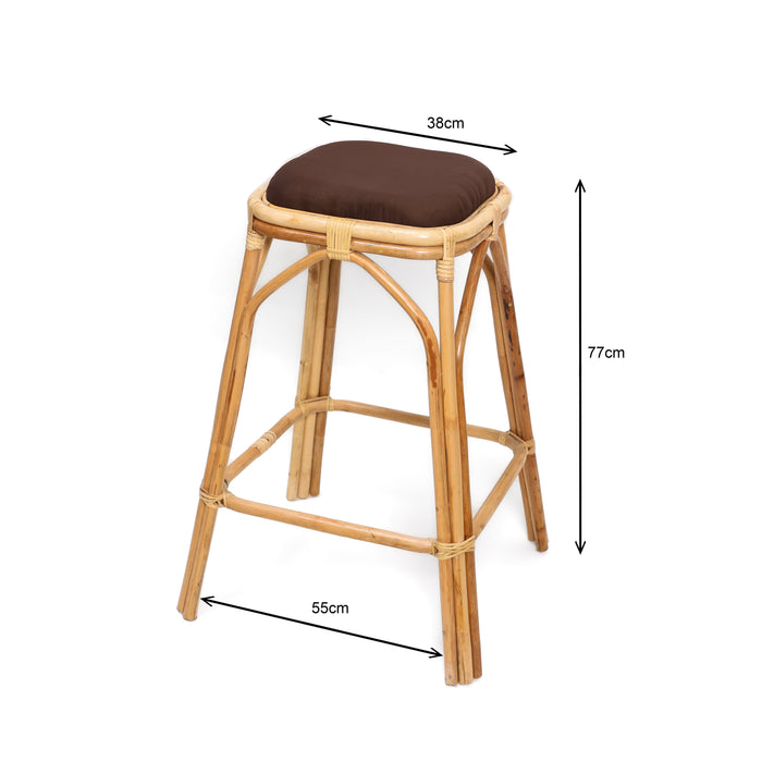 Bali Cane Bar Stool with Cushioned Seat – Natural Finish