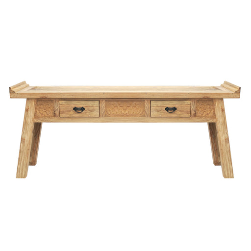 Elevate your home with the Chunky Florence Console. Embodying the "Urban Oak" philosophy where rugged, historical materials meet refined design, this piece is far more than a table—it is a handcrafted legacy.
By using 100% authentic reclaimed teak, we breathe new life into seasoned timber that has aged gracefully over decades, resulting in an echo-friendly centerpiece that is both environmentally conscious and aesthetically superior. In a world of mass-produced, flat-pack furniture, the Chunky Florence stands out with its heavy-duty construction and hand-carved artistry, making it a unique work of art that grounds your space with heritage charm.
Why You'll Love It


Premium Reclaimed Teak Wood: Meticulously handcrafted from authentic reclaimed teak wood. This eco-friendly material preserves the history of the timber while offering unmatched durability and a rich, seasoned character that only aged wood can provide.

Grand Artisan Scale: Measuring a substantial 200 cm in width, its "chunky" architectural profile and thick timber sections make it a commanding focal point for grand foyers, long hallways, or positioned behind a large living room sofa.

Intricate Hand-Carved Details: Featuring exquisite traditional carvings on the drawer fronts and side panels. The delicate floral and geometric motifs celebrate artisanal soul, providing a stunning visual contrast to the raw, rustic strength of the timber.

Functional Artisan Design: Expertly constructed with smooth-sliding storage drawers finished with vintage-style metal hardware, seamlessly balancing premium utility with sustainable luxury.

Product Specifications



Attribute
Details




Material
100% Authentic Reclaimed Teak Wood


Style
Modern Rustic / Artisan / Sustainable Luxury


Features
Hand-Carved Façade, Integrated Storage Drawers, Vintage-Style Metal Hardware


Overall Dimensions
200 cm (Width) × 45 cm (Depth) × 81 cm (Height)


Usage
Ideal for Entryways, Living Rooms, and Large Hallways




Note: Because the Chunky Florence is handcrafted from genuine reclaimed timber, the natural seasoning, unique textures, small knots, and historically aged markings are intentional characteristics that make each console a one-of-a-kind original.
